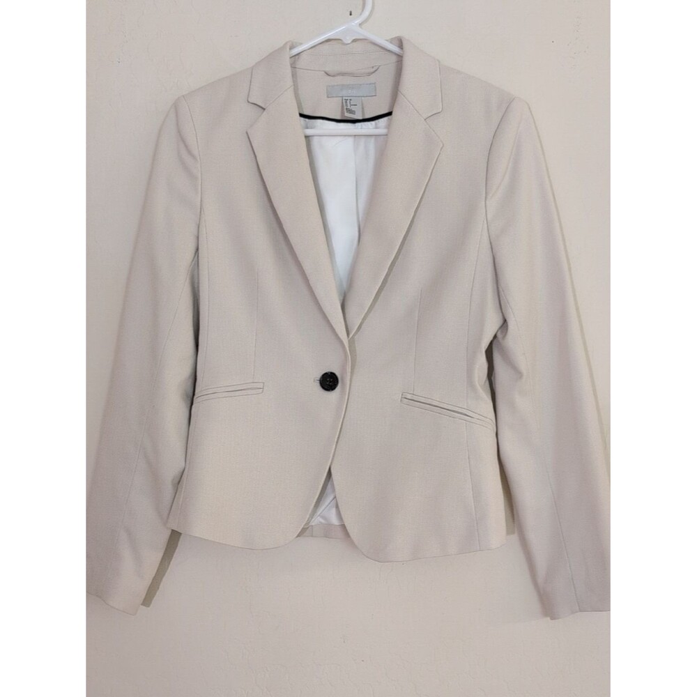 H&M Classic Cream Beige One Button Women's Blazer Business Office - Size 6